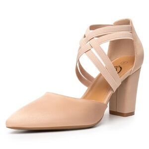 Trary Elegant Nude Block Heel Pumps-Size 10